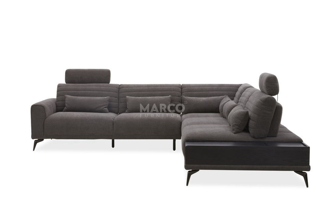 Glamour Upholstered Fabric Sectional Lounge – Modern L-Shape Sofa with Headrests
