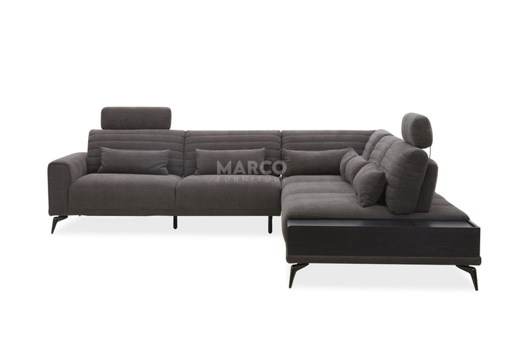 Glamour Upholstered Fabric Sectional Lounge – Modern L-Shape Sofa with Headrests