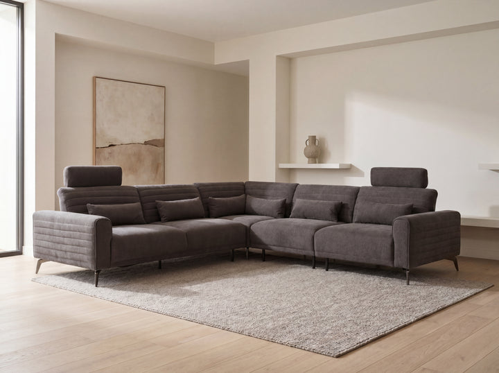 Glamour Upholstered Fabric Sectional Lounge – Modern L-Shape Sofa with Headrests