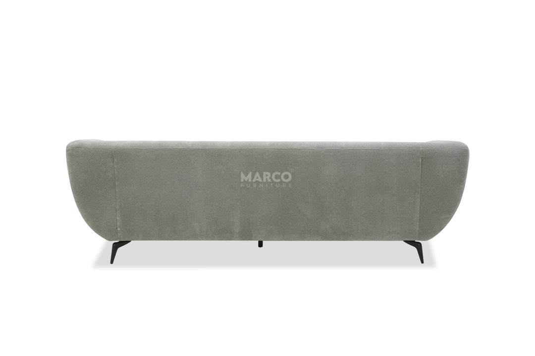 Gray sofa with 'MARCO' branding on a white background