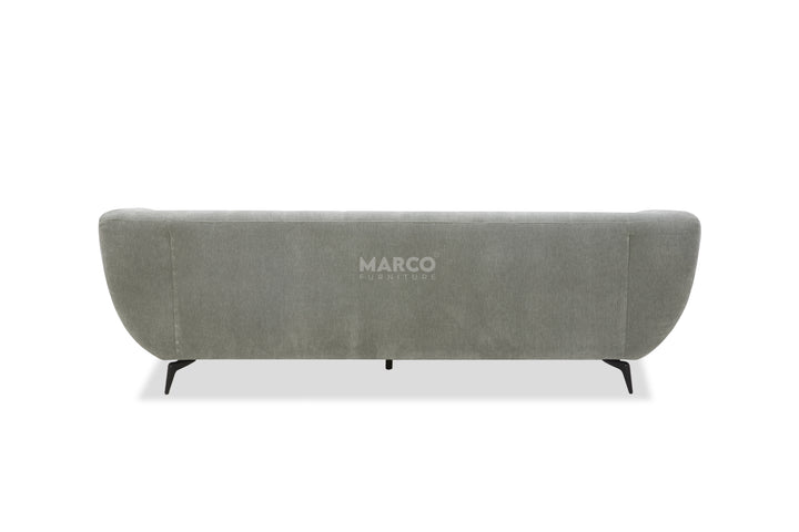 Gray sofa with 'MARCO' branding on a white background