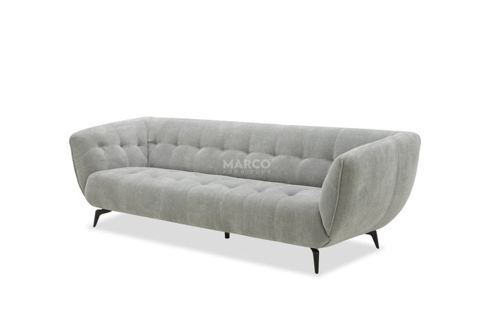 Gray sofa with 'MARCO' branding on a white background