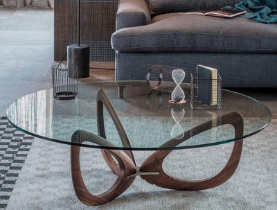 Gucci Modern Glass Coffee Table (Walnut) with Tempered Glass Top and Solid Ash Wood Base - Marco Furniture