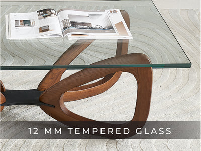 Gucci Modern Coffee Table with Tempered Glass and Solid Ash Wood Base