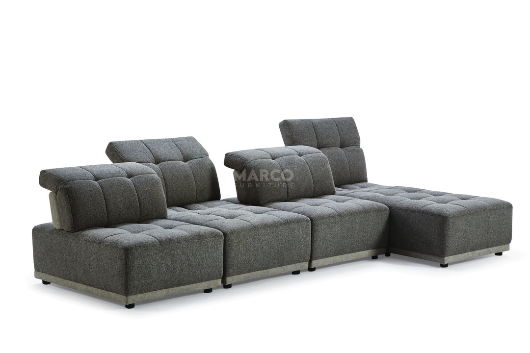 Gray sectional sofa with 'Marco' branding on a white background