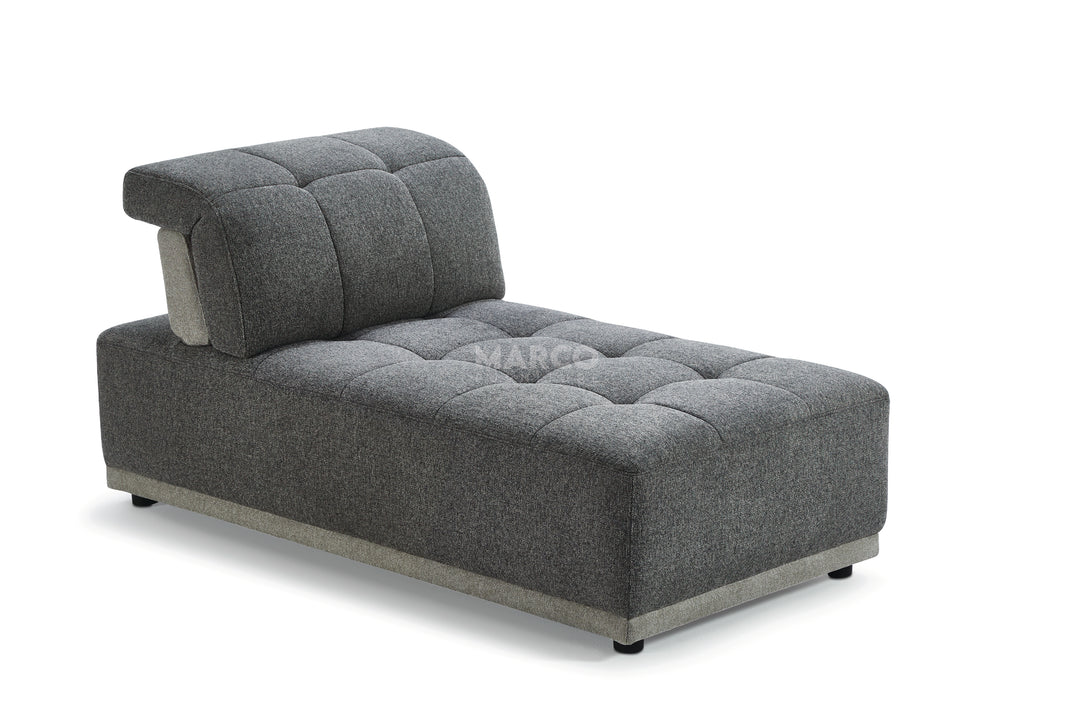 Gray tufted sofa on a white background