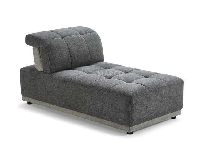 Gray tufted sofa on a white background