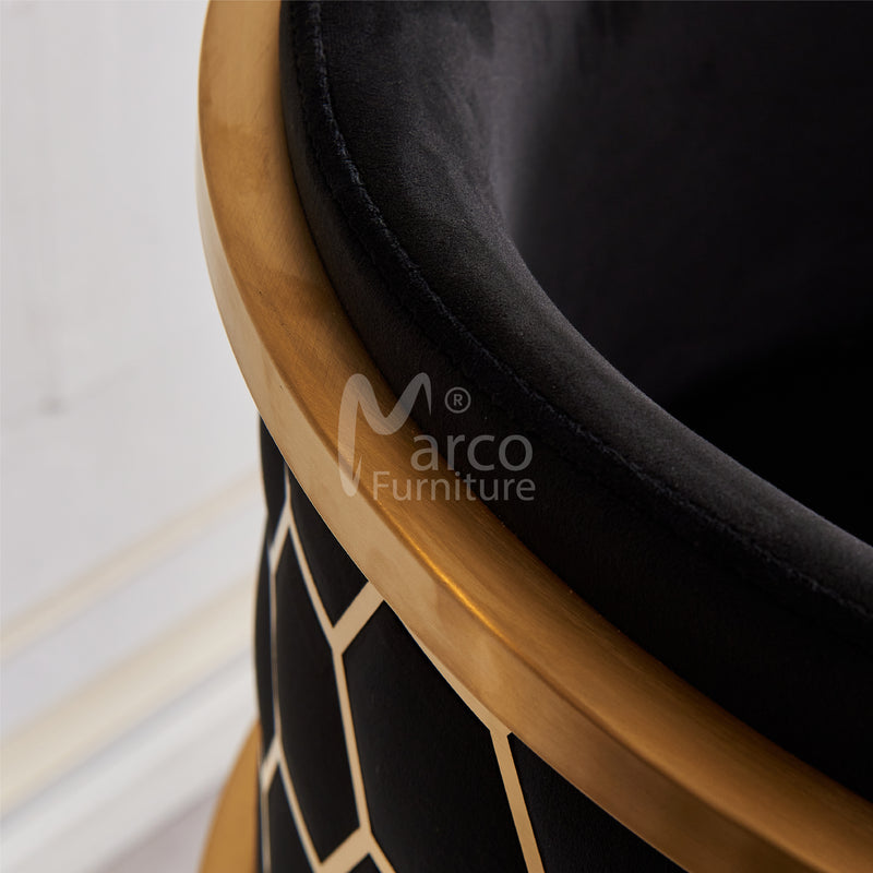 Honey Comb Black Velvet Dining Room Chair with Stainless Steel Gold Legs