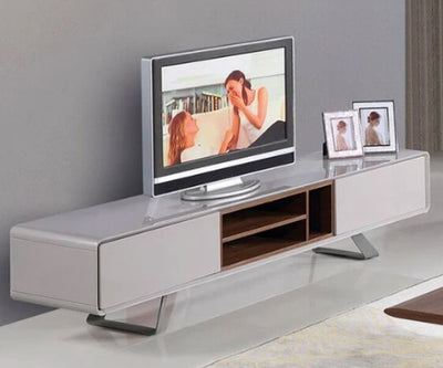 Jasper TV Unit with Storage offering High-Gloss Grey MDF Body and Walnut Veneer Center Shelf - Marco Furniture