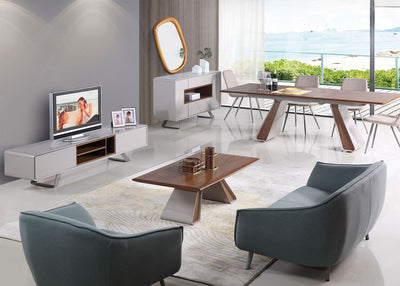 Jasper TV Unit with Storage offering High-Gloss Grey MDF Body and Walnut Veneer Center Shelf - Marco Furniture