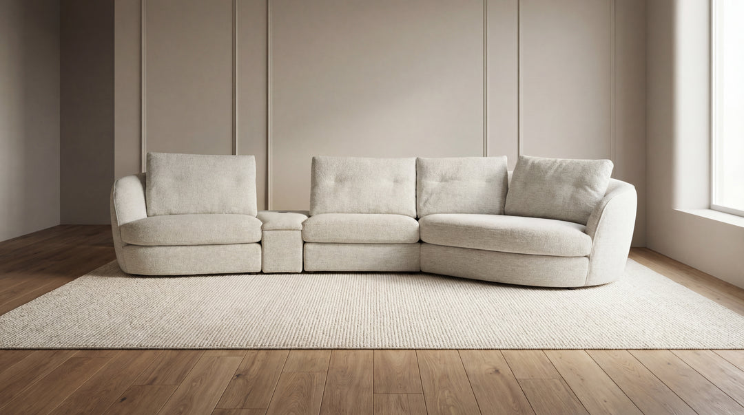 Lagoon Fabric Chaise Lounge – Curved Corner Lounge with Cushions
