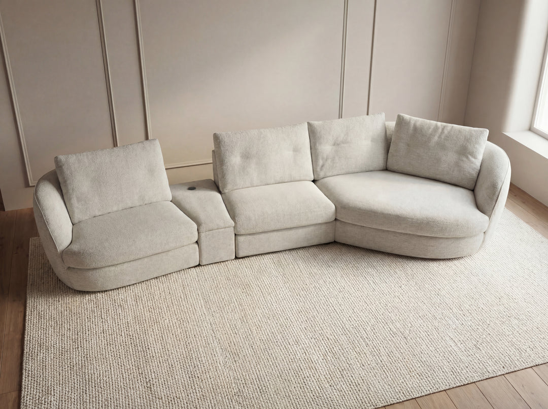 Lagoon Fabric Chaise Lounge – Curved Corner Lounge with Cushions