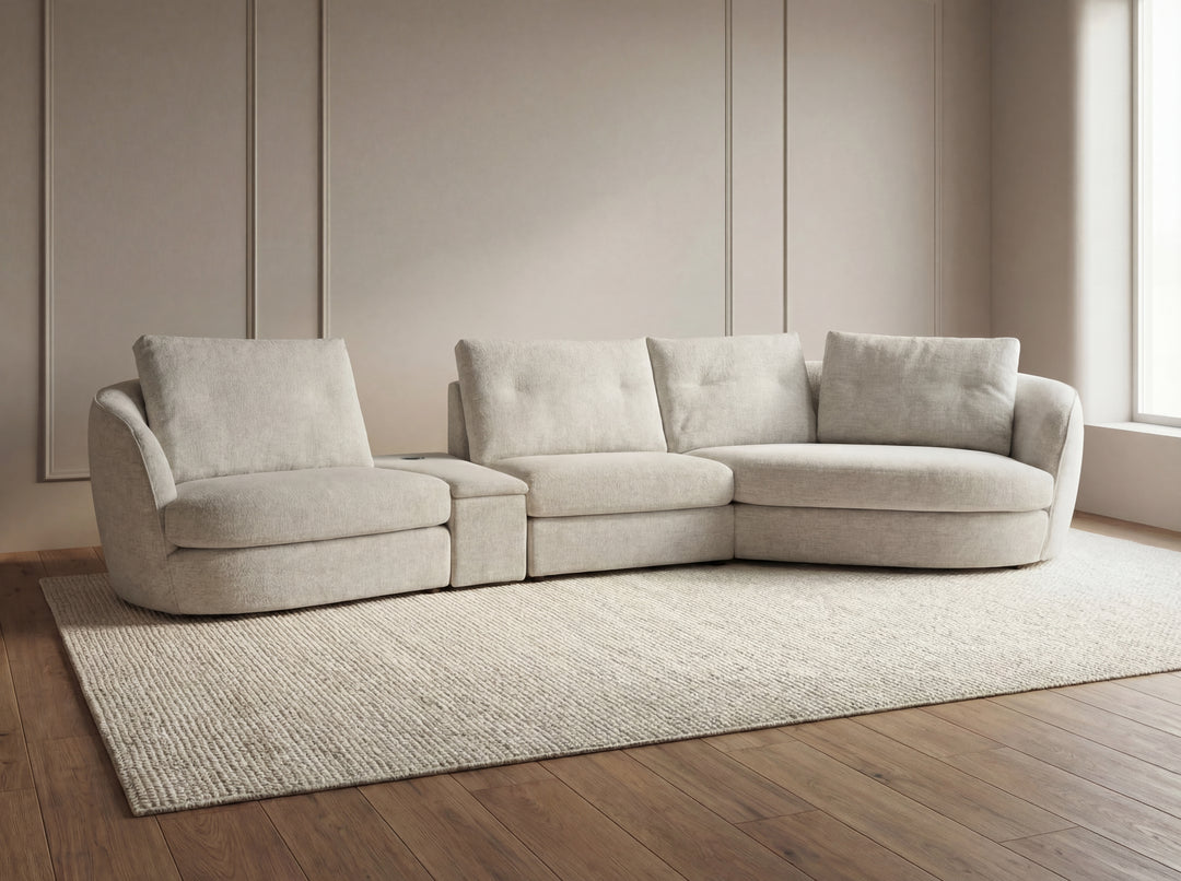 Lagoon Fabric Chaise Lounge – Curved Corner Lounge with Cushions