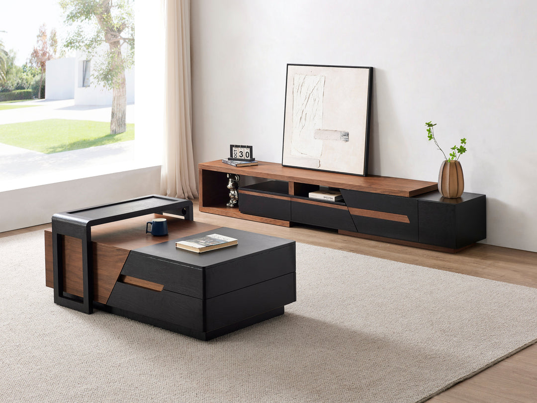 London Extendable TV Unit With Storage (Walnut and Matte Black)