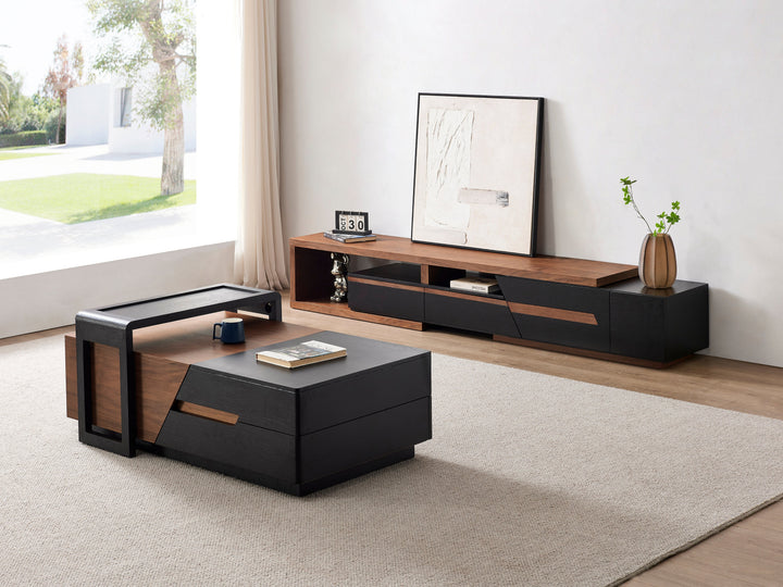 London Extendable TV Unit With Storage (Walnut and Matte Black)