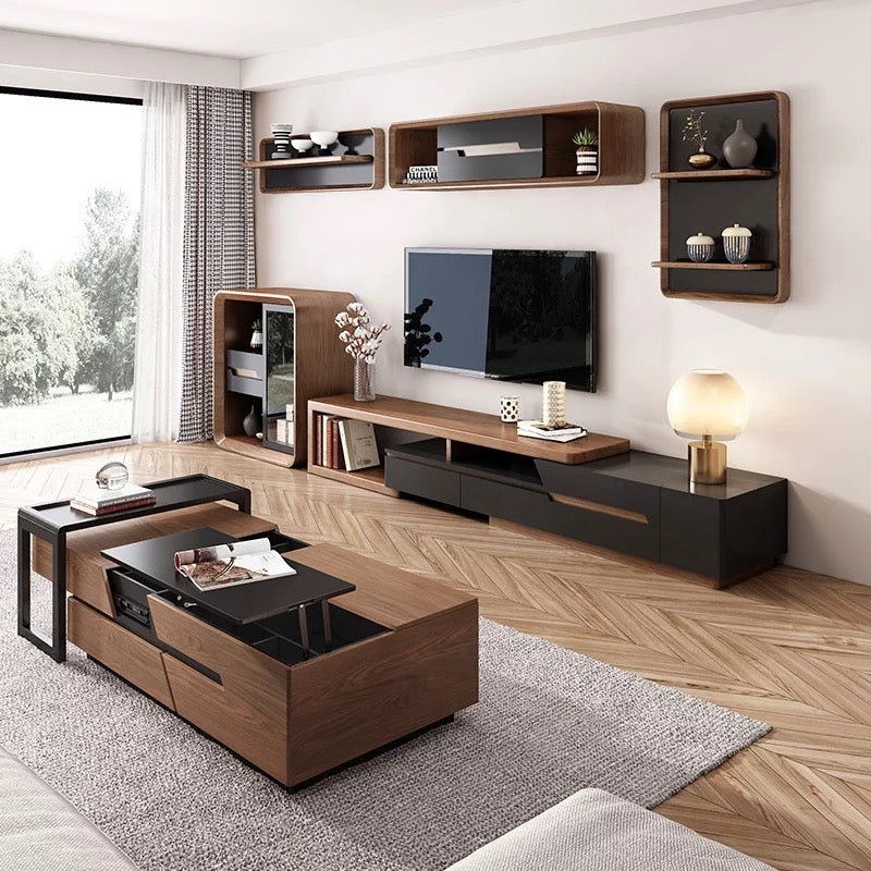 London Modern Coffee Table in Walnut and Black with Multi Storage Options