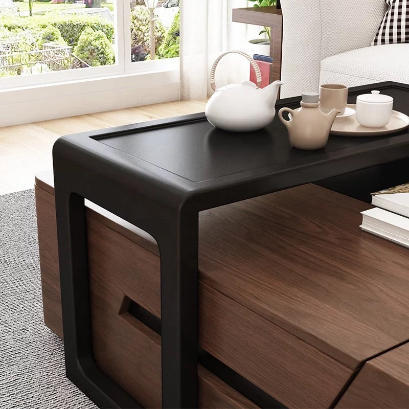 London Modern Coffee Table in Walnut and Black with Multi Storage Options