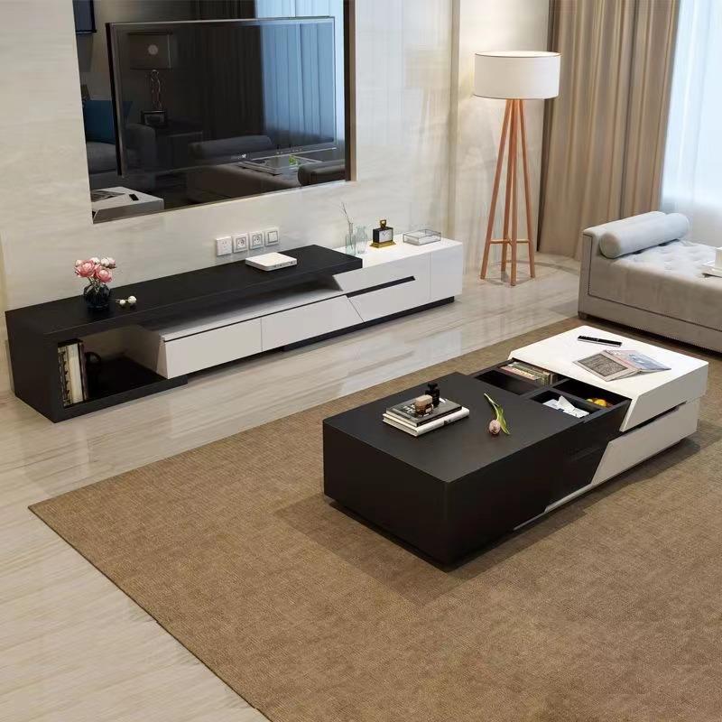 London Extendable Sliding Top Modern Coffee Table with Storage White & Black