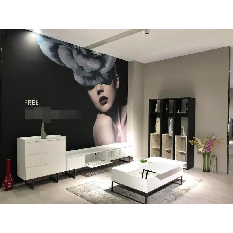 Macao Modern TV Unit in White MDF with Attractive Brushed Steel Detailing