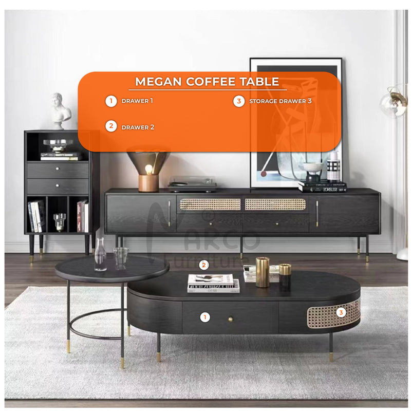 Megan Rattan Oval Coffee Table in Black Veneer