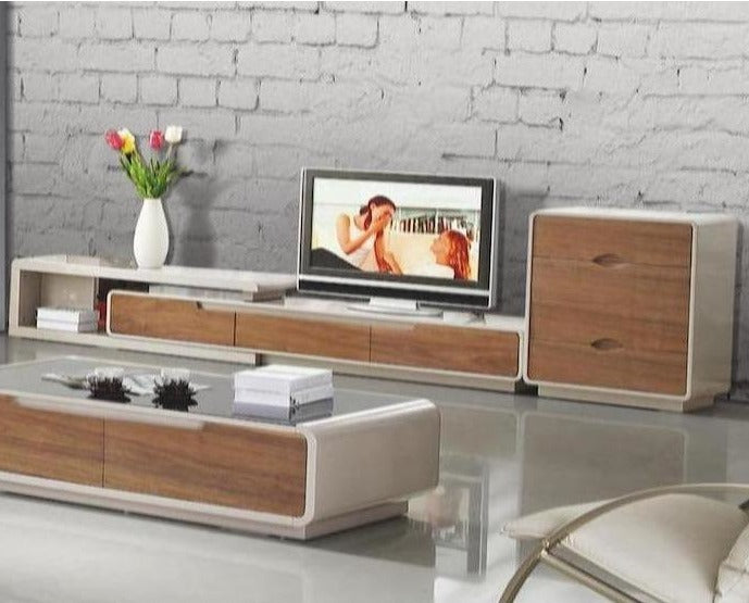 Merlin extendable entertainment Unit with Walnut Top and 7 Push-Open Drawers