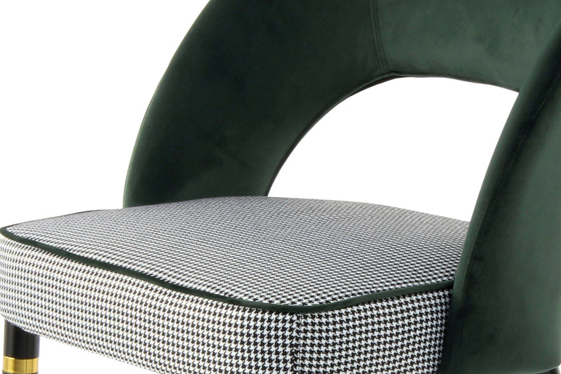 Milan Houndstooth and Velvet Back Chair with Stainless Steel Legs