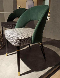 Milan Houndstooth and Velvet Back Chair with Stainless Steel Legs