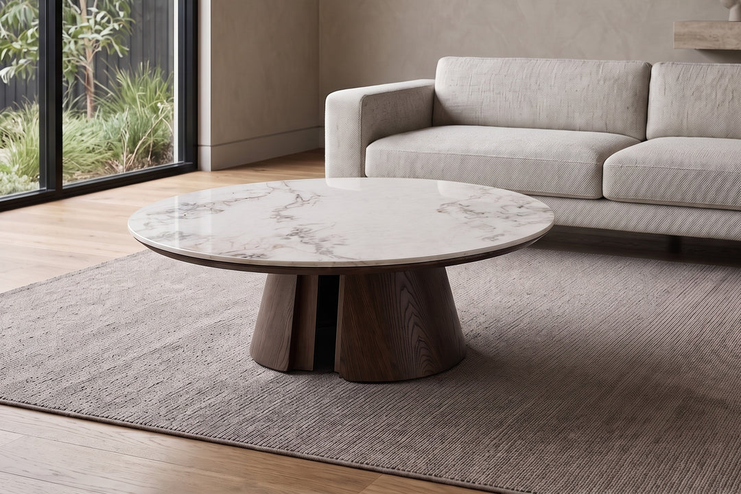 Mont Blanc Sintered Stone Round Coffee Table Set