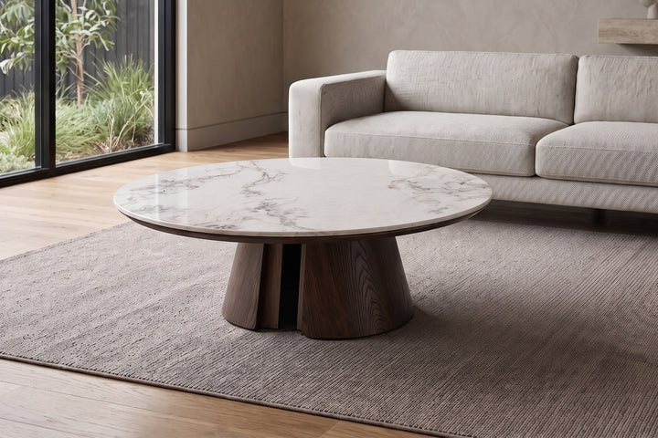 Mont Blanc Sintered Stone Round Coffee Table Set