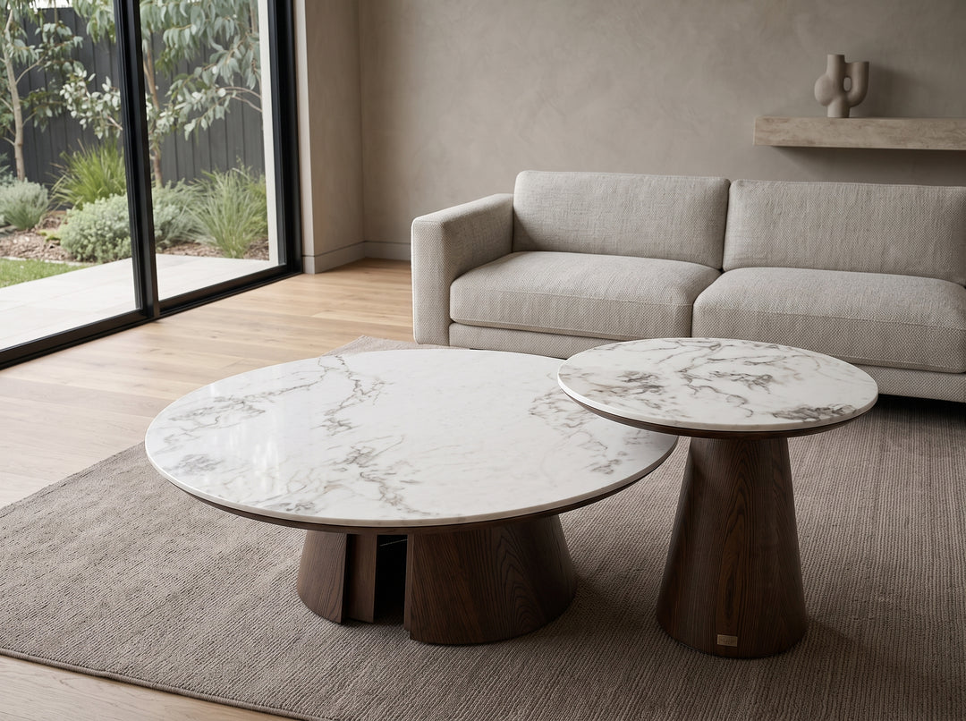 Mont Blanc Sintered Stone Round Coffee Table Set