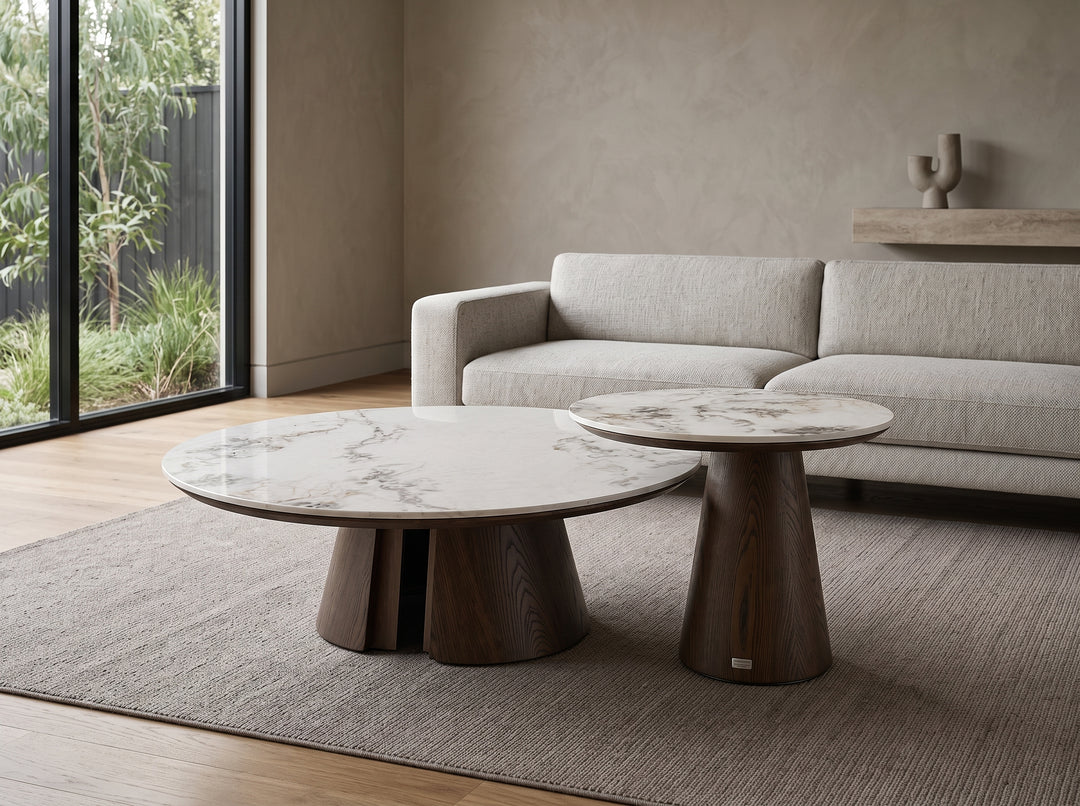 Mont Blanc Sintered Stone Round Coffee Table Set
