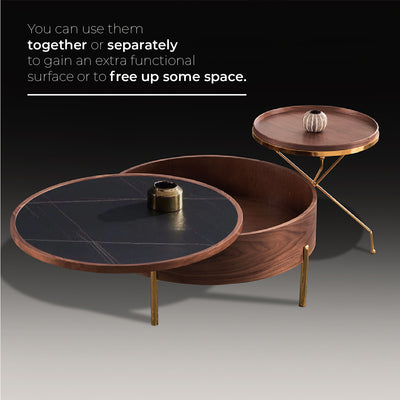 Moon Extendable Ceramic Coffee Table in Black with Storage Option
