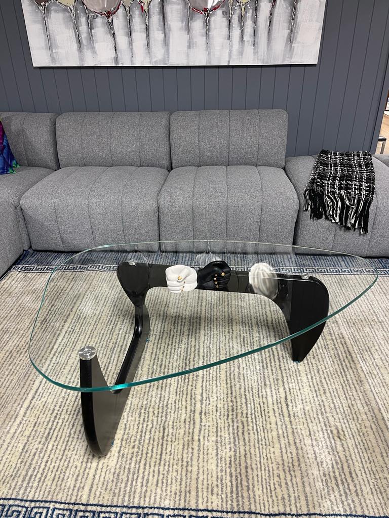Noguchi Coffee Table (Black) with 15mm Tempered Glass Top and Ash Wood Legs