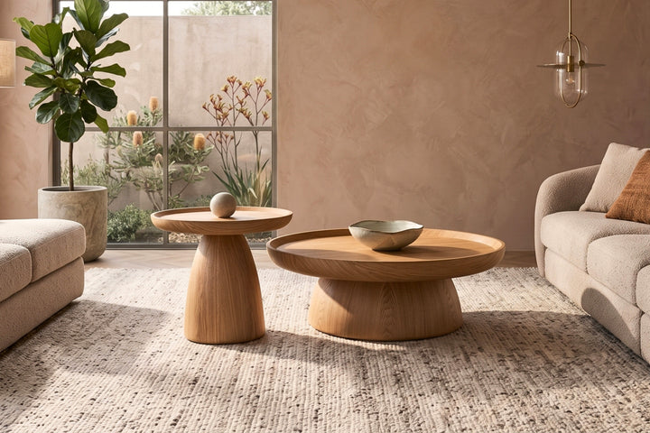 Oakley Ash Veneer Round Coffee Table Set
