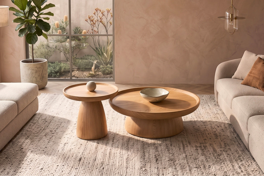 Oakley Ash Veneer Round Coffee Table Set