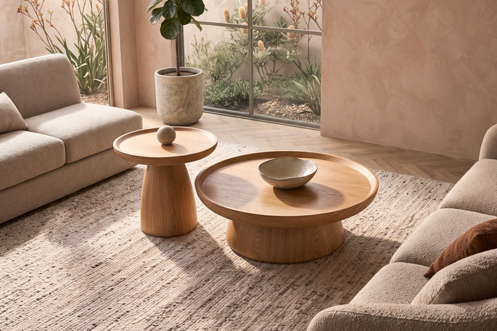 Oakley Ash Veneer Round Coffee Table Set