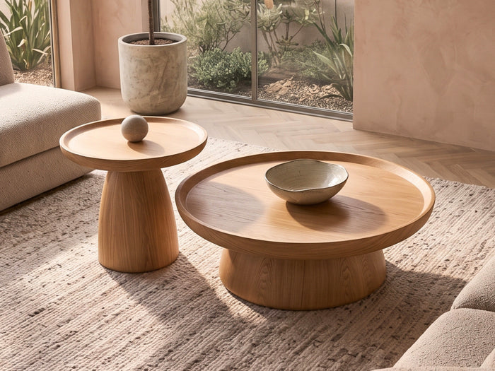 Oakley Ash Veneer Round Coffee Table Set