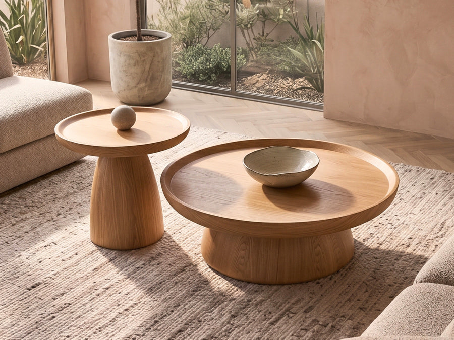 Oakley Ash Veneer Round Coffee Table Set