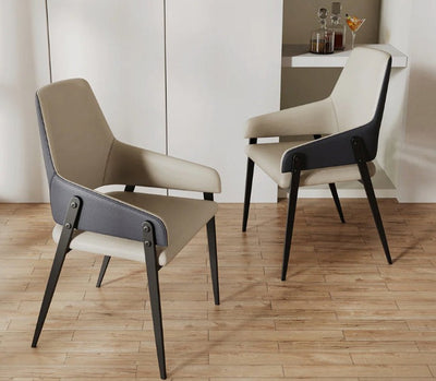 Oliver Designer Leather Dining Chair with Carbon Steel Frame and Curved Backrest
