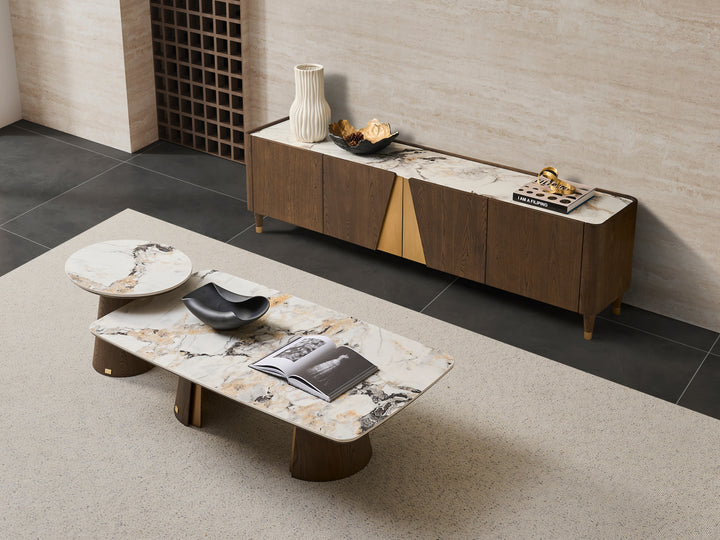Olmo Fiorito TV Unit with Storage - Pandora Sintered Stone Top