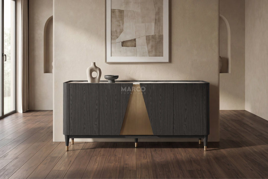 Olmo Fiorito Sintered Stone Top Buffet Cabinet (Black)