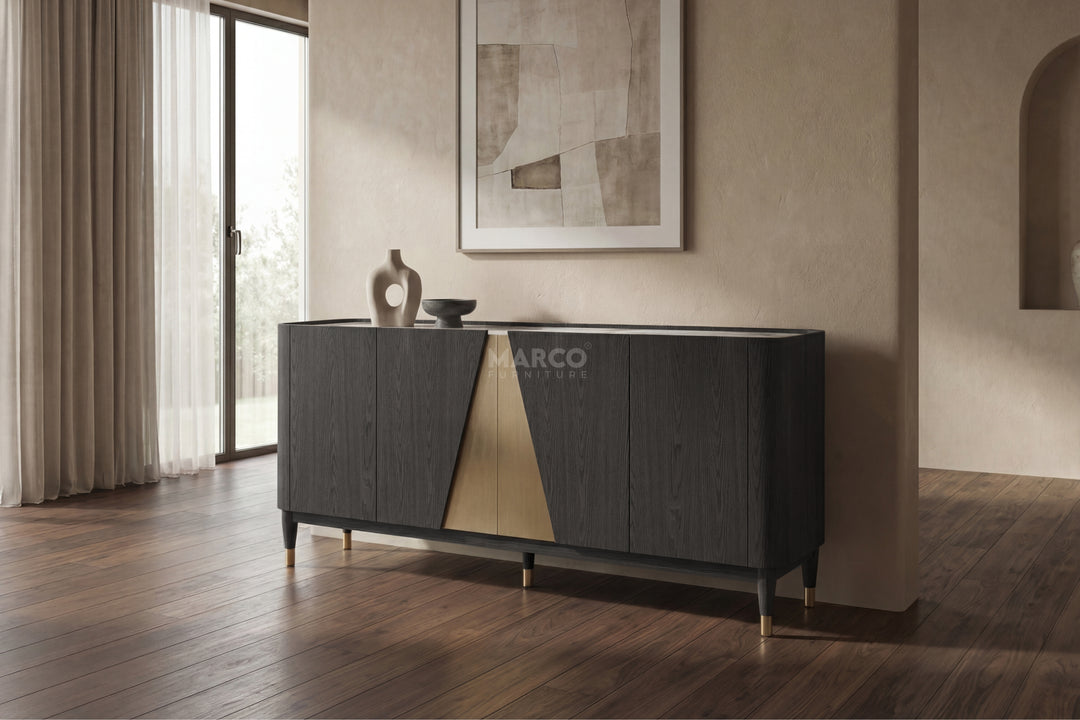 Olmo Fiorito Sintered Stone Top Buffet Cabinet (Black)
