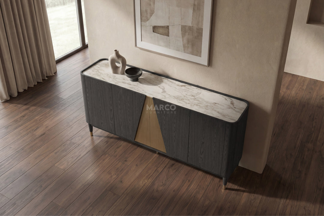 Olmo Fiorito Sintered Stone Top Buffet Cabinet (Black)