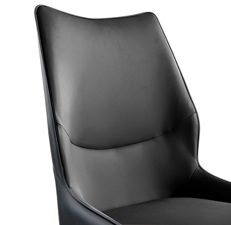 Oz PU Leather Designer Highback Dining Chair (Black) with Soft Paint Metal Legs