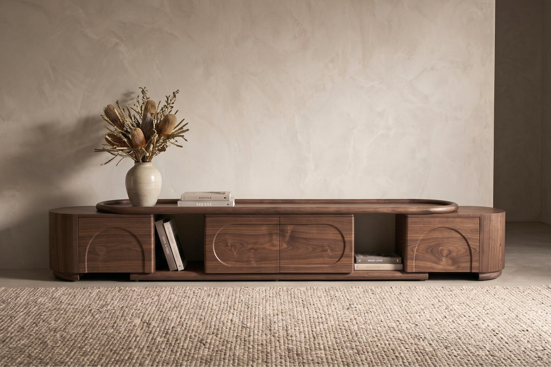 Palazzo Walnut Veneer Extendable TV Unit - Lowline TV Stand