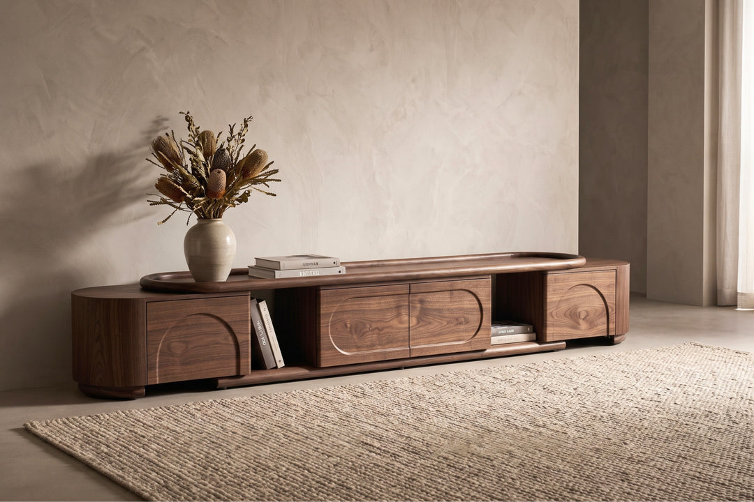 Palazzo Walnut Veneer Extendable TV Unit - Lowline TV Stand