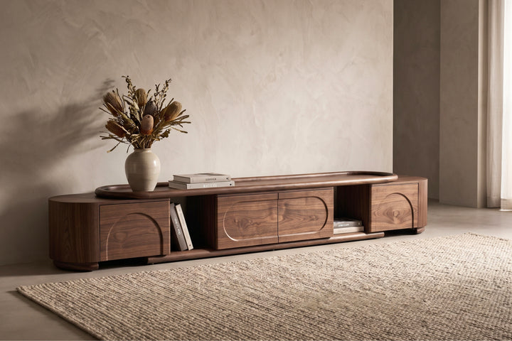 Palazzo Walnut Veneer Extendable TV Unit - Lowline TV Stand