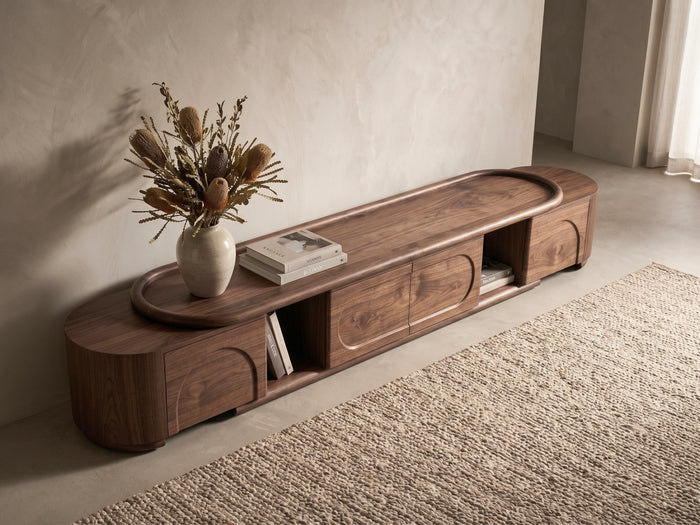 Palazzo Walnut Veneer Extendable TV Unit - Lowline TV Stand