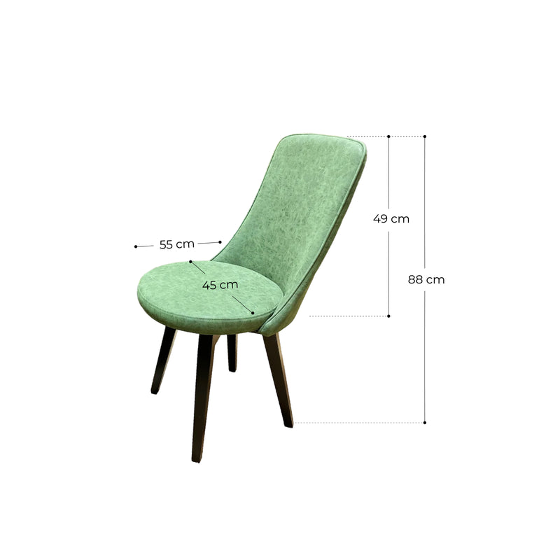 Polo Green Leather Dining Chair with Rubber Wood Base