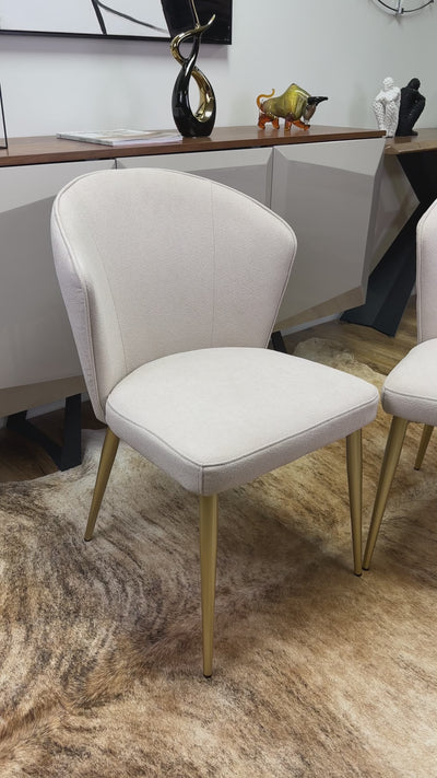 Chanel Designer Dining Chair with Luxurious Upholstery Fabric and Metal Gold Legs